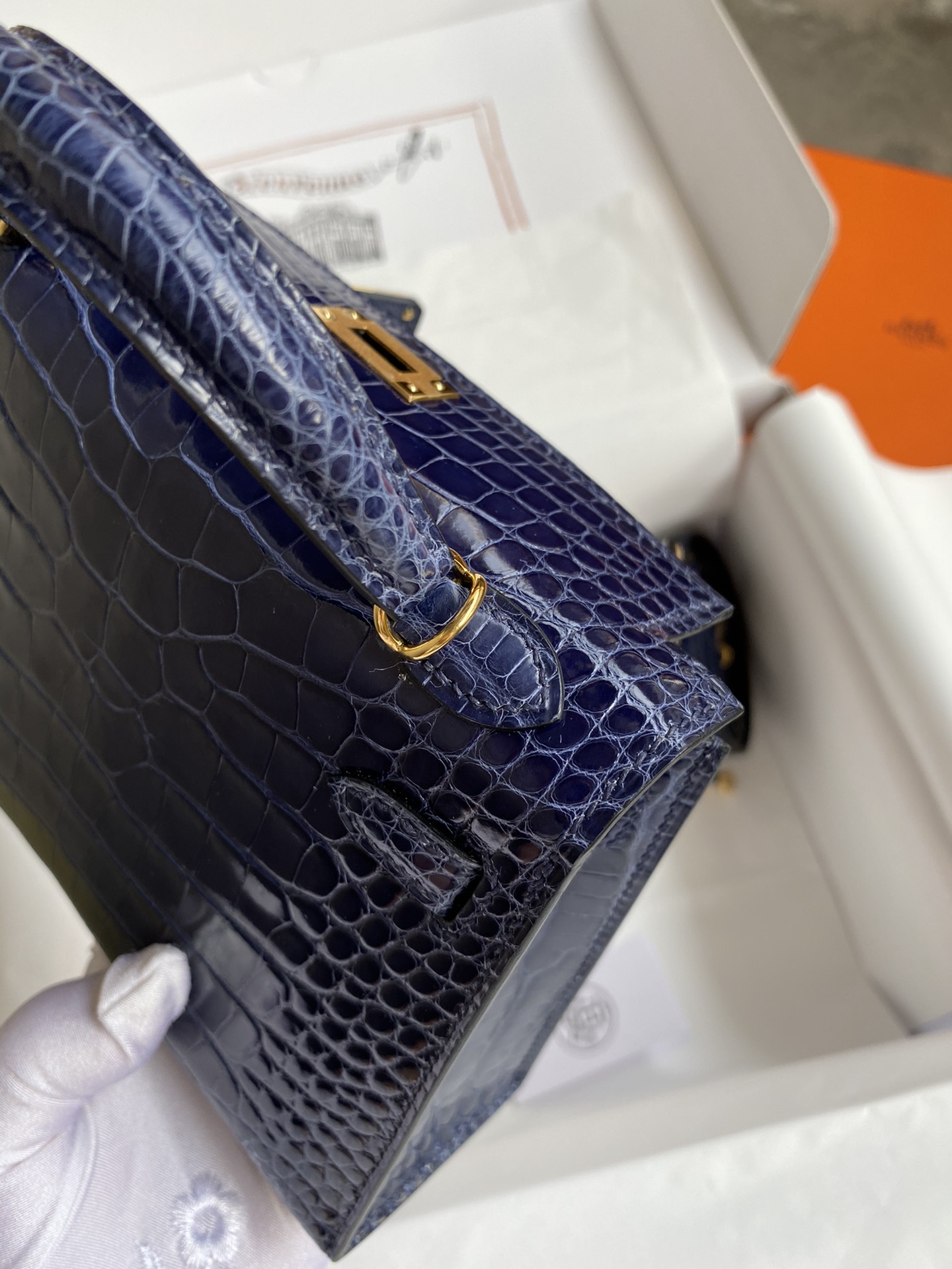 Hermes Kelly Mini II Bag 19CM In Blue Sapphire Shiny Alligator Leather